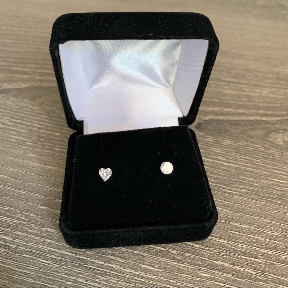 Sterling Silver 925 Stud Set Heart Round Mismatch